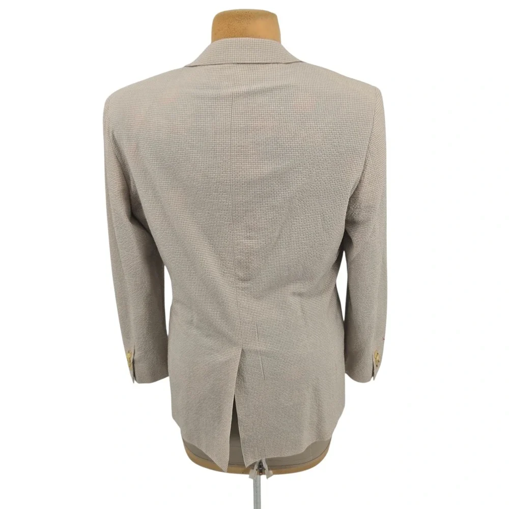 Indochino Blazer Mens Custom Tan Gingham‎ Wool Blend Tropical Flamingo Lining
